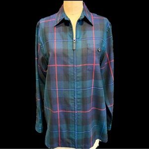 VINTAGE Ralph Lauren tartan wool dark plaid zipper front lightweight jacket coat